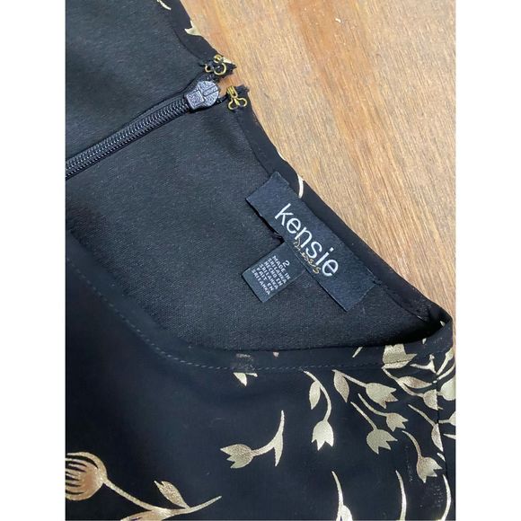 KENSIE (Saks Fifth) NWT Floral Metallic Gold Drop Waist Dress Black Sz 2, MP $98 - Picture 9 of 12